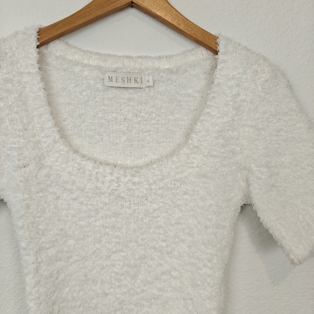 Meshki Fuzzy Teddi White Short Sleeve Bodycon Mini Dress Size Small Women's - Picture 7 of 13